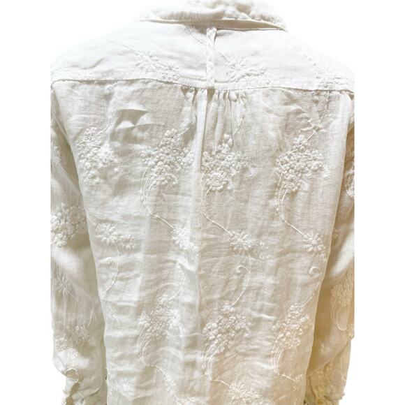 CP Shades Floral Embroidered White Linen Tunic Top Tunics Pockets XS - Picture 5 of 11